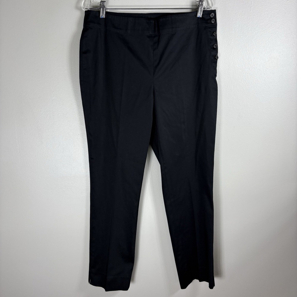 Lauren Ralph Lauren Womens 10 Black Side Button Stretch Straight Leg Dress Pants